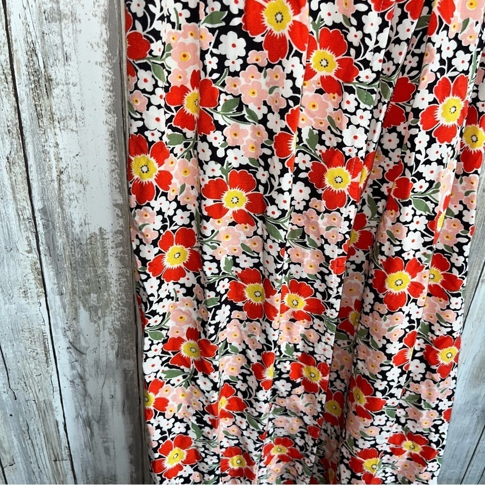 J.Crew Floral Wrap Midi Dress XXS Red Orange V Neck Summer Vacation Dress - Picture 7 of 9